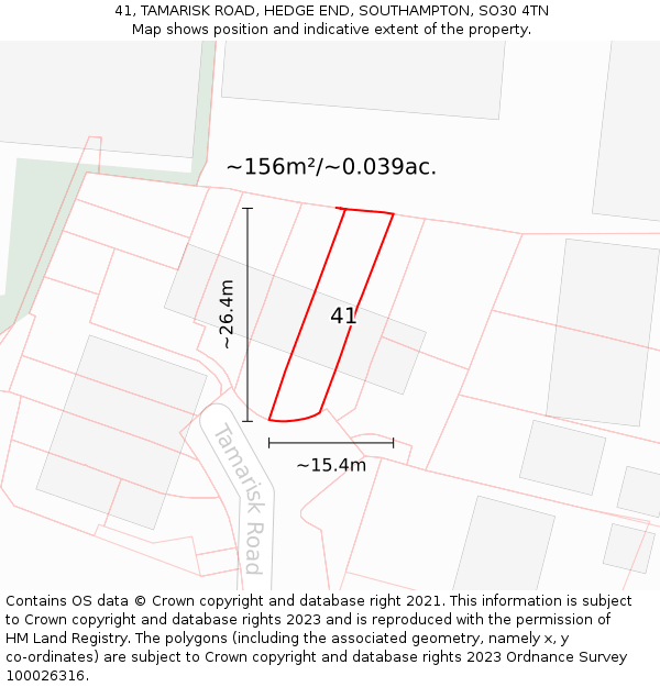 41, TAMARISK ROAD, HEDGE END, SOUTHAMPTON, SO30 4TN: Plot and title map