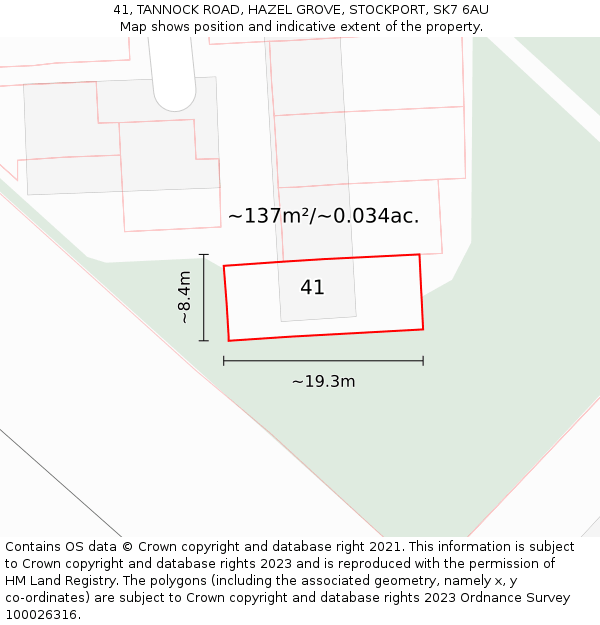 41, TANNOCK ROAD, HAZEL GROVE, STOCKPORT, SK7 6AU: Plot and title map