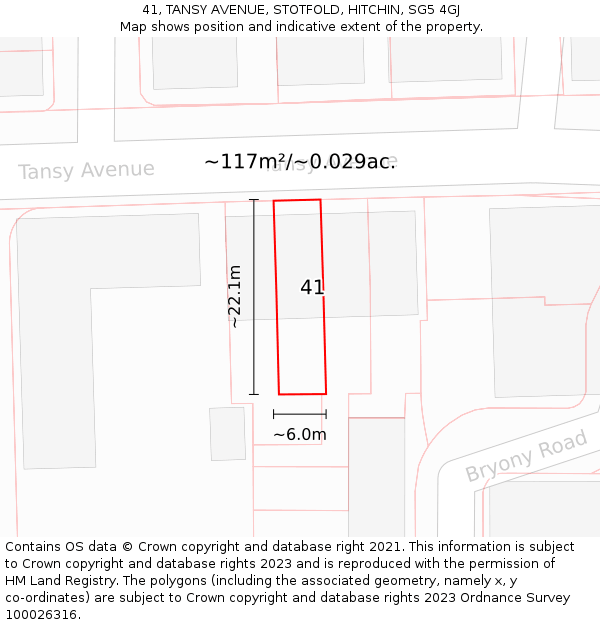 41, TANSY AVENUE, STOTFOLD, HITCHIN, SG5 4GJ: Plot and title map