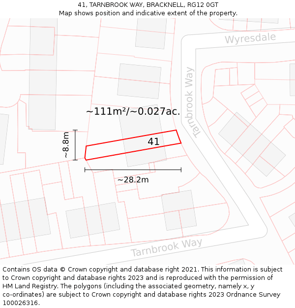 41, TARNBROOK WAY, BRACKNELL, RG12 0GT: Plot and title map