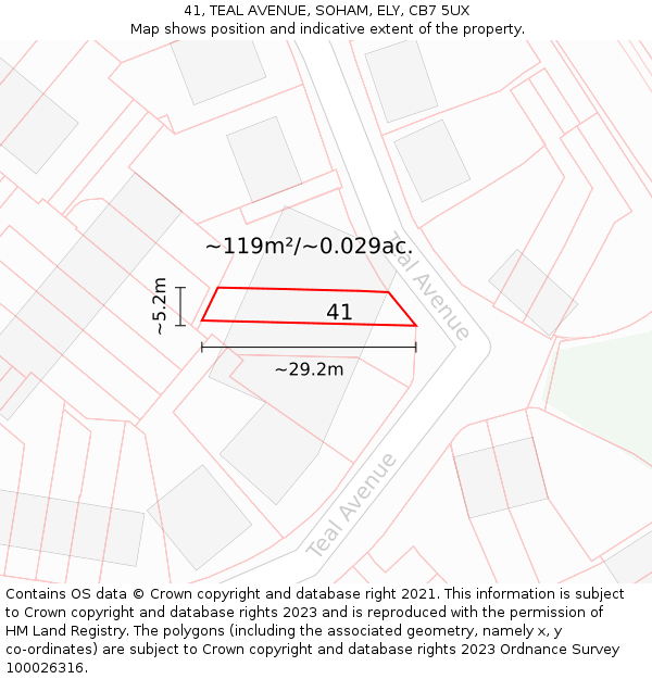 41, TEAL AVENUE, SOHAM, ELY, CB7 5UX: Plot and title map