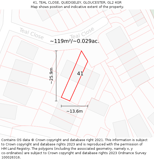 41, TEAL CLOSE, QUEDGELEY, GLOUCESTER, GL2 4GR: Plot and title map