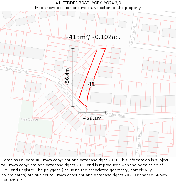 41, TEDDER ROAD, YORK, YO24 3JD: Plot and title map