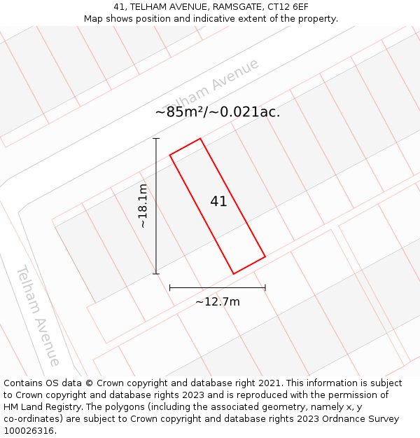 41, TELHAM AVENUE, RAMSGATE, CT12 6EF: Plot and title map