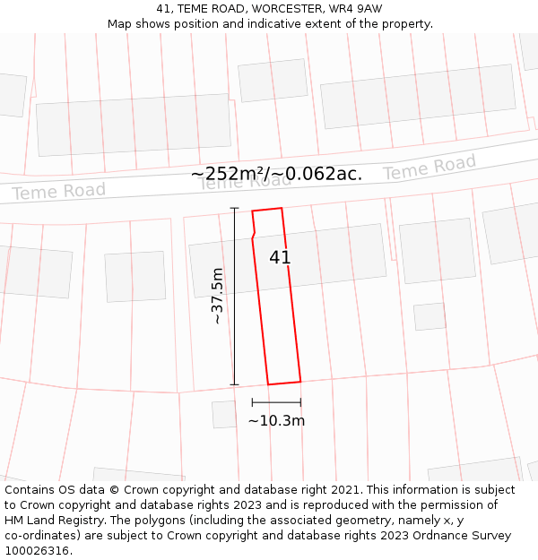 41, TEME ROAD, WORCESTER, WR4 9AW: Plot and title map