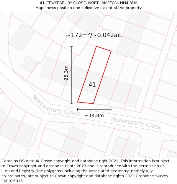 41, TEWKESBURY CLOSE, NORTHAMPTON, NN4 8NA: Plot and title map