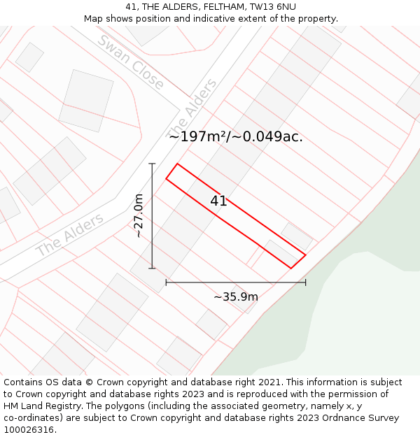 41, THE ALDERS, FELTHAM, TW13 6NU: Plot and title map