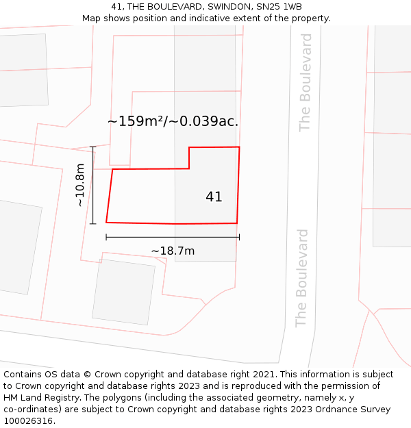 41, THE BOULEVARD, SWINDON, SN25 1WB: Plot and title map