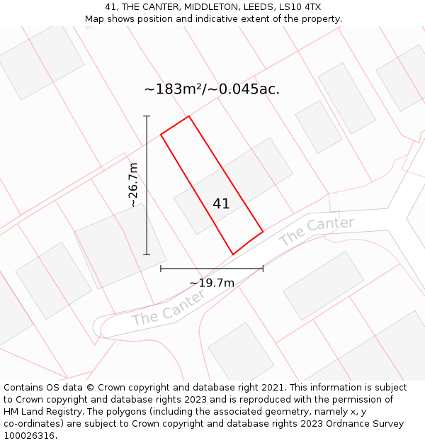 41, THE CANTER, MIDDLETON, LEEDS, LS10 4TX: Plot and title map