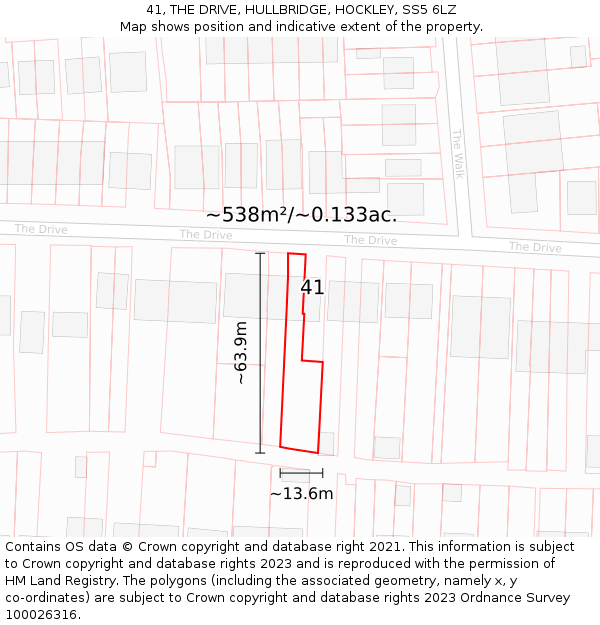 41, THE DRIVE, HULLBRIDGE, HOCKLEY, SS5 6LZ: Plot and title map