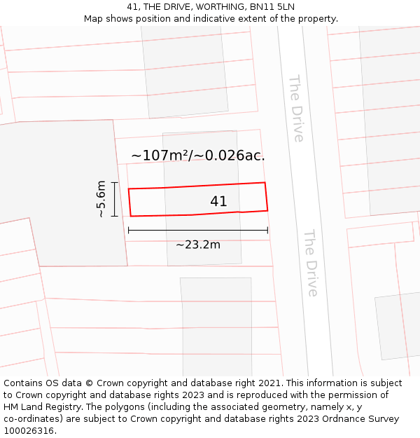 41, THE DRIVE, WORTHING, BN11 5LN: Plot and title map