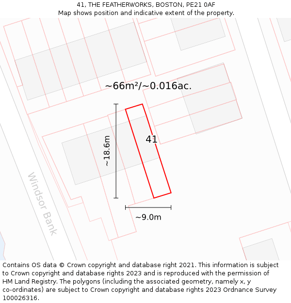 41, THE FEATHERWORKS, BOSTON, PE21 0AF: Plot and title map