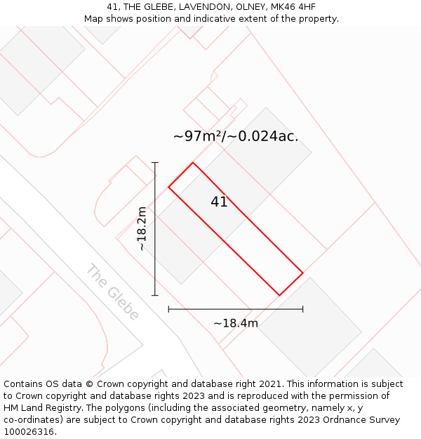 41, THE GLEBE, LAVENDON, OLNEY, MK46 4HF: Plot and title map