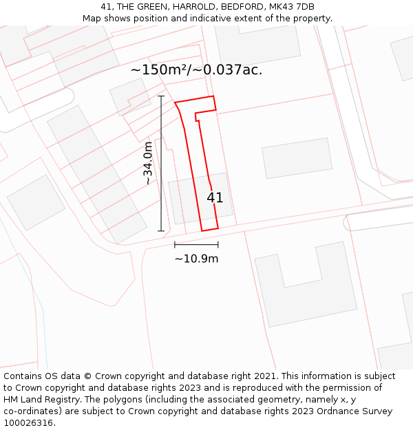41, THE GREEN, HARROLD, BEDFORD, MK43 7DB: Plot and title map