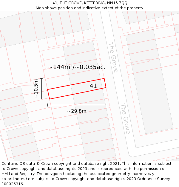 41, THE GROVE, KETTERING, NN15 7QQ: Plot and title map