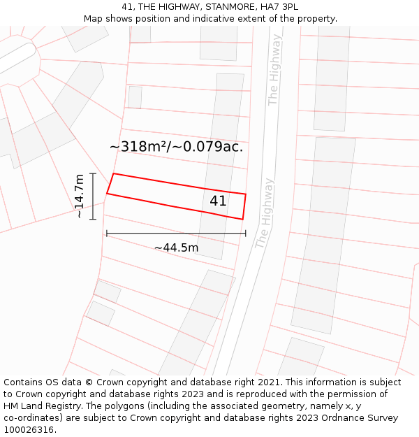 41, THE HIGHWAY, STANMORE, HA7 3PL: Plot and title map