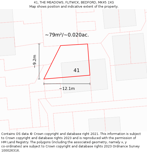 41, THE MEADOWS, FLITWICK, BEDFORD, MK45 1XG: Plot and title map