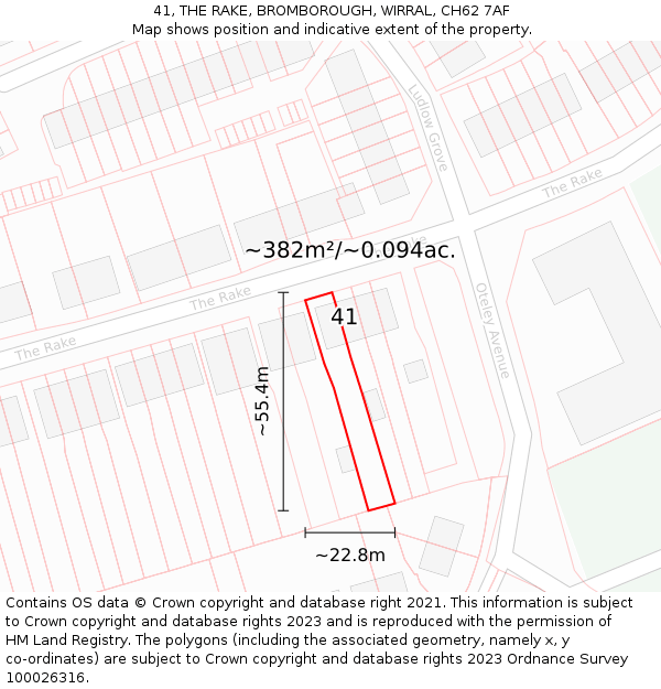 41, THE RAKE, BROMBOROUGH, WIRRAL, CH62 7AF: Plot and title map