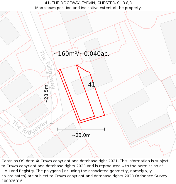 41, THE RIDGEWAY, TARVIN, CHESTER, CH3 8JR: Plot and title map