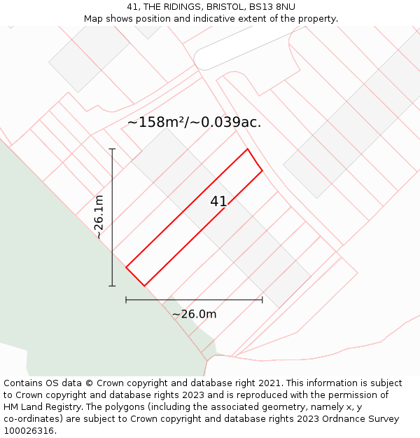 41, THE RIDINGS, BRISTOL, BS13 8NU: Plot and title map