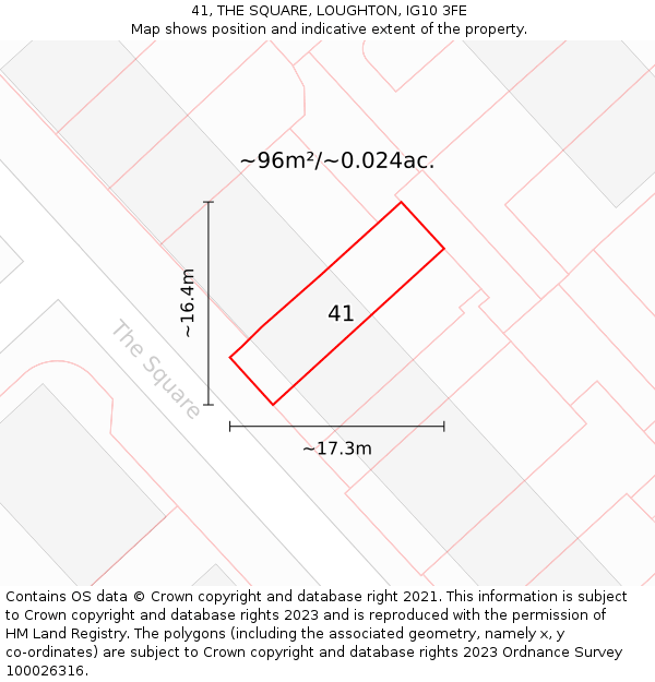 41, THE SQUARE, LOUGHTON, IG10 3FE: Plot and title map