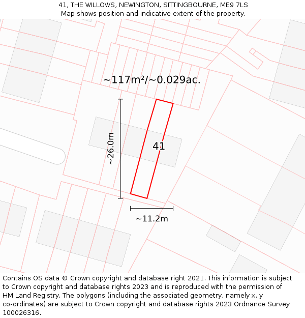 41, THE WILLOWS, NEWINGTON, SITTINGBOURNE, ME9 7LS: Plot and title map
