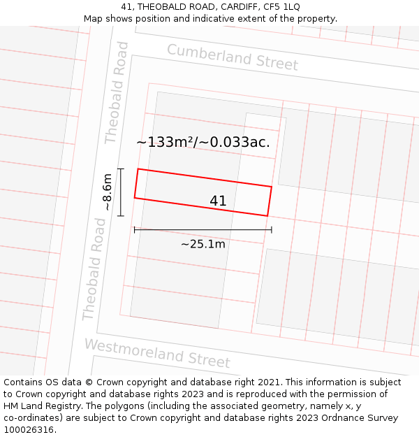 41, THEOBALD ROAD, CARDIFF, CF5 1LQ: Plot and title map