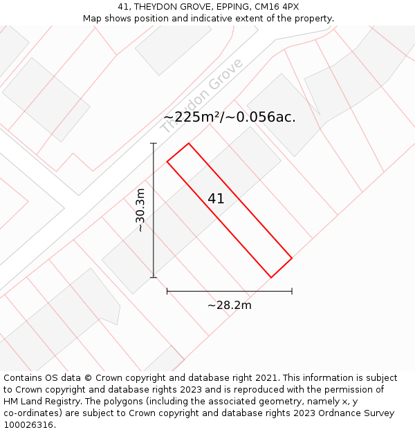 41, THEYDON GROVE, EPPING, CM16 4PX: Plot and title map