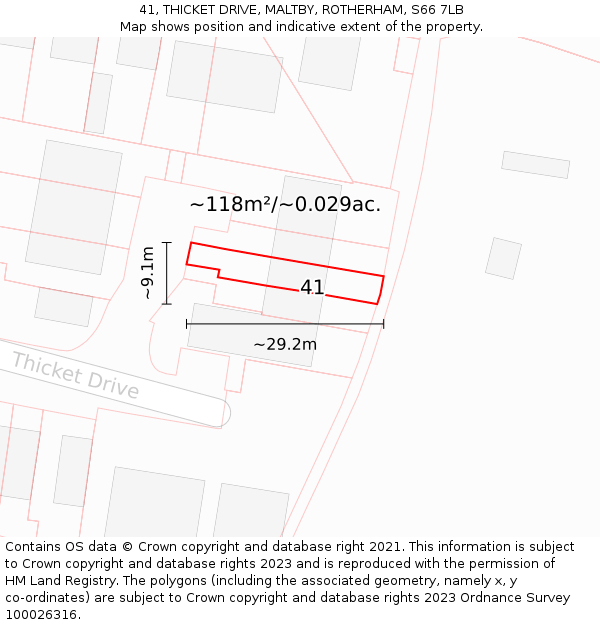 41, THICKET DRIVE, MALTBY, ROTHERHAM, S66 7LB: Plot and title map