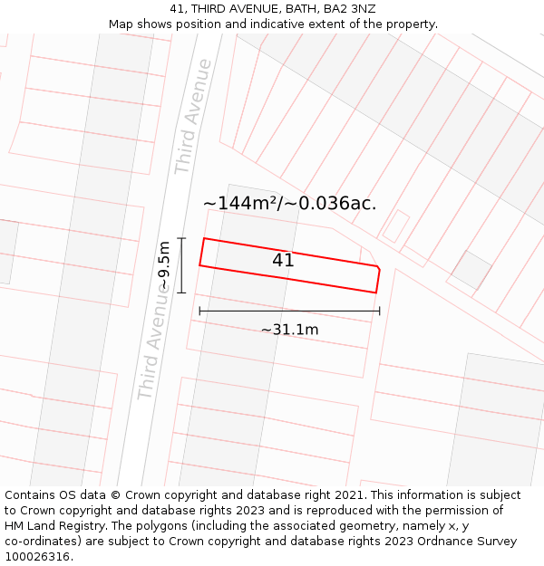 41, THIRD AVENUE, BATH, BA2 3NZ: Plot and title map