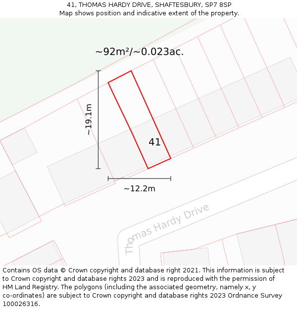 41, THOMAS HARDY DRIVE, SHAFTESBURY, SP7 8SP: Plot and title map