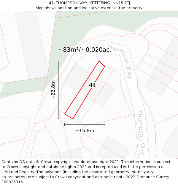 41, THOMPSON WAY, KETTERING, NN15 7EJ: Plot and title map