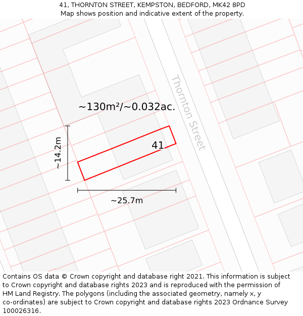 41, THORNTON STREET, KEMPSTON, BEDFORD, MK42 8PD: Plot and title map