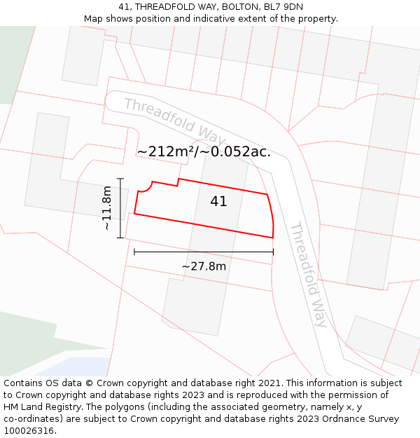 41, THREADFOLD WAY, BOLTON, BL7 9DN: Plot and title map