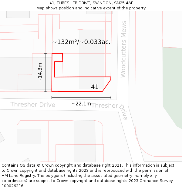 41, THRESHER DRIVE, SWINDON, SN25 4AE: Plot and title map