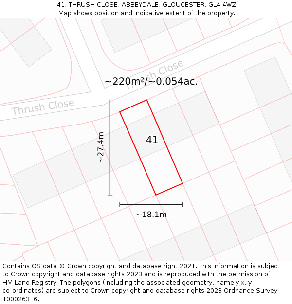 41, THRUSH CLOSE, ABBEYDALE, GLOUCESTER, GL4 4WZ: Plot and title map