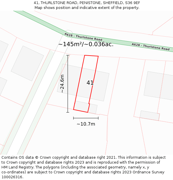 41, THURLSTONE ROAD, PENISTONE, SHEFFIELD, S36 9EF: Plot and title map
