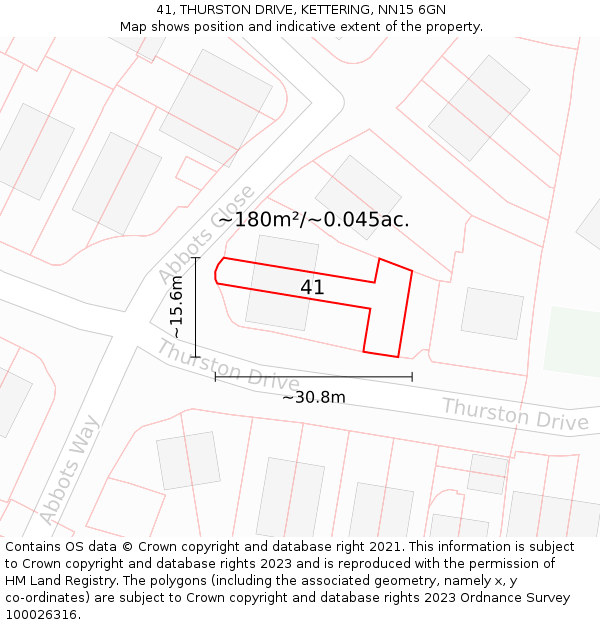 41, THURSTON DRIVE, KETTERING, NN15 6GN: Plot and title map
