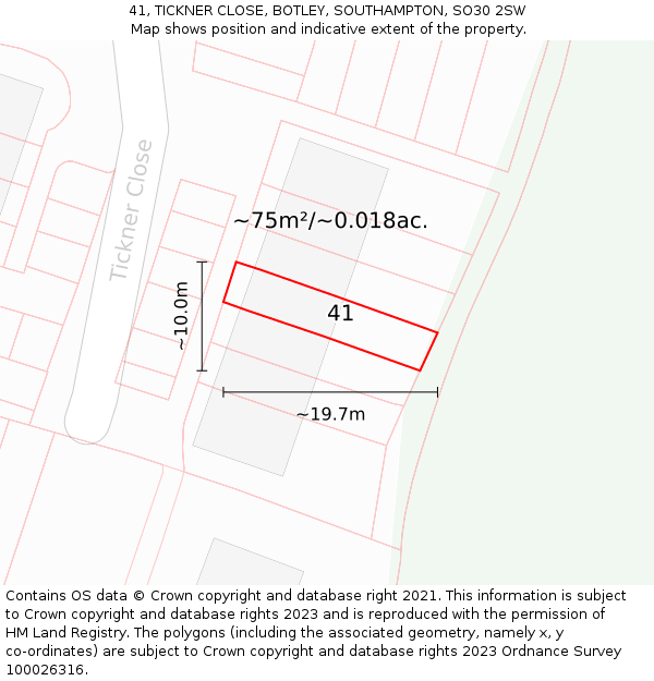 41, TICKNER CLOSE, BOTLEY, SOUTHAMPTON, SO30 2SW: Plot and title map