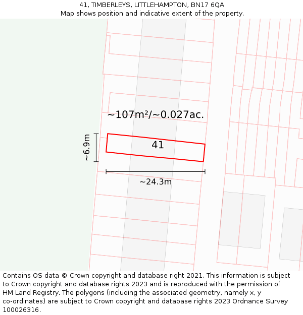 41, TIMBERLEYS, LITTLEHAMPTON, BN17 6QA: Plot and title map