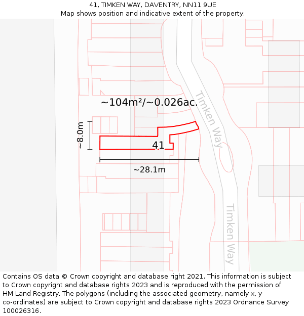 41, TIMKEN WAY, DAVENTRY, NN11 9UE: Plot and title map