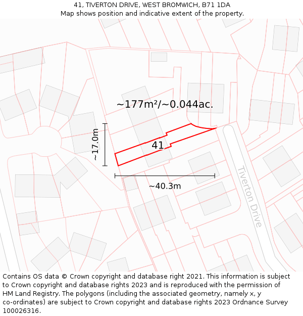 41, TIVERTON DRIVE, WEST BROMWICH, B71 1DA: Plot and title map