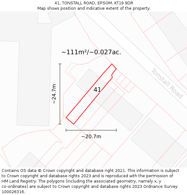 41, TONSTALL ROAD, EPSOM, KT19 9DR: Plot and title map