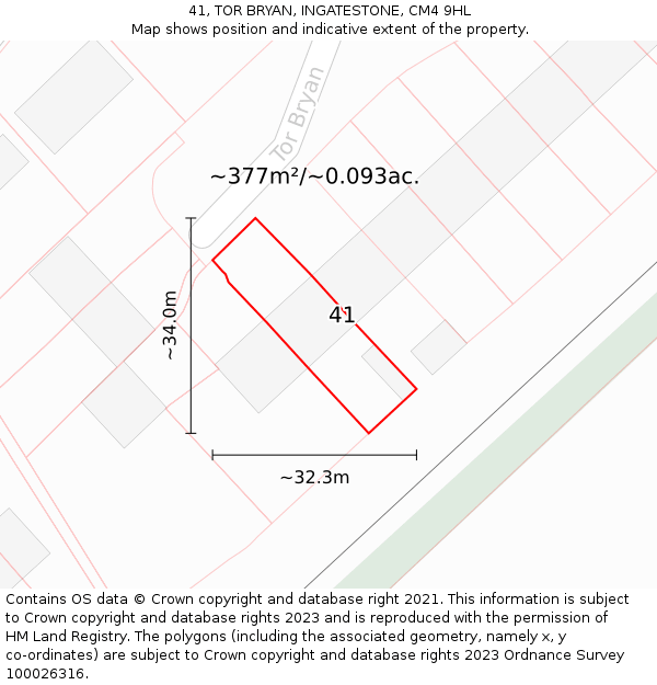 41, TOR BRYAN, INGATESTONE, CM4 9HL: Plot and title map