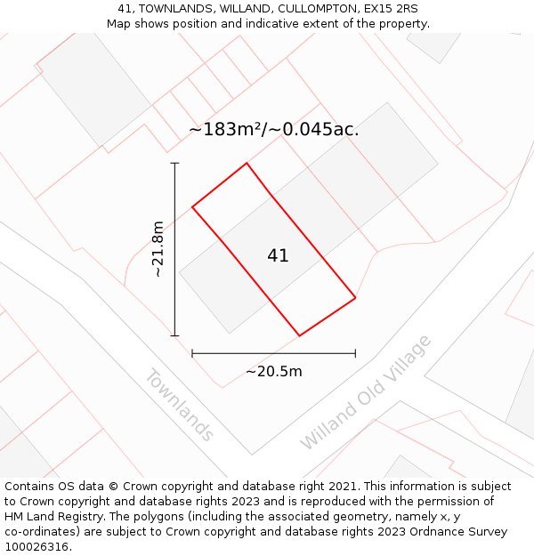 41, TOWNLANDS, WILLAND, CULLOMPTON, EX15 2RS: Plot and title map