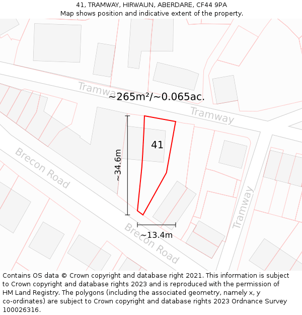 41, TRAMWAY, HIRWAUN, ABERDARE, CF44 9PA: Plot and title map