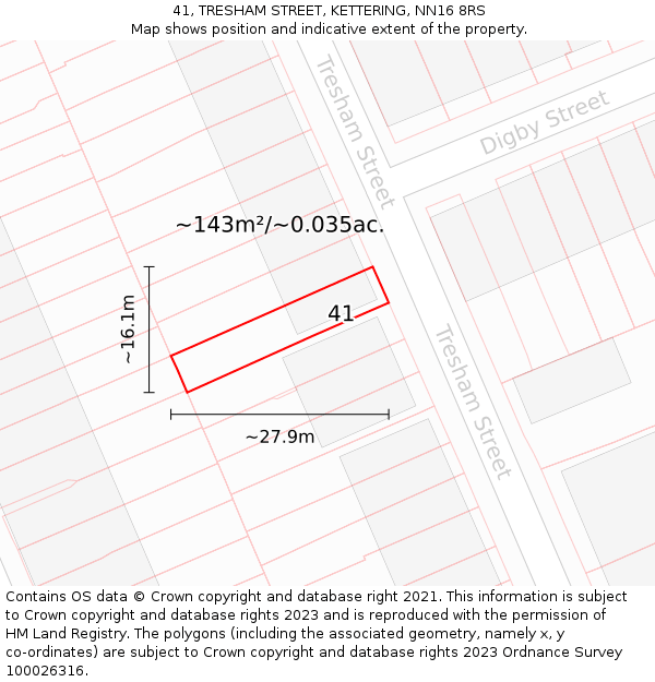 41, TRESHAM STREET, KETTERING, NN16 8RS: Plot and title map