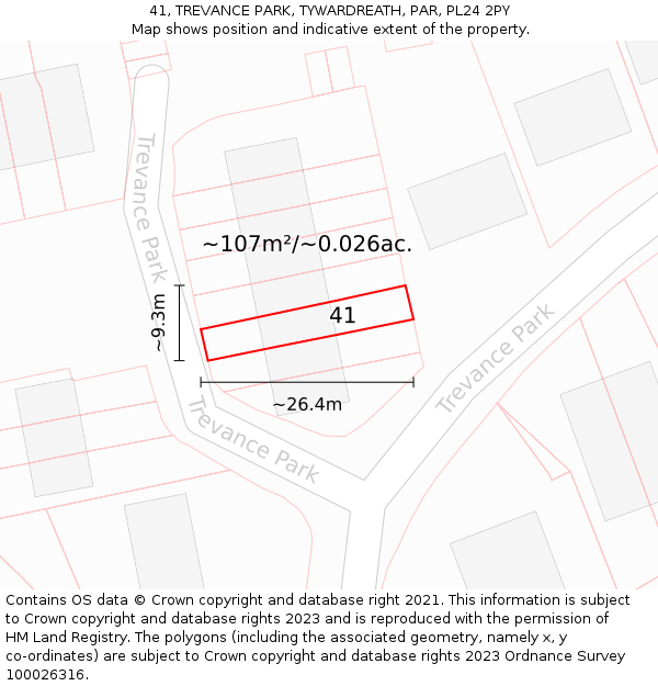 41, TREVANCE PARK, TYWARDREATH, PAR, PL24 2PY: Plot and title map