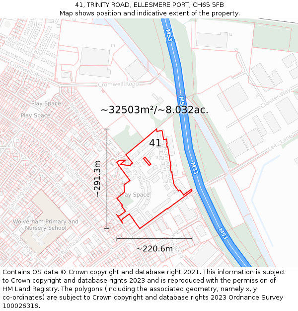 41, TRINITY ROAD, ELLESMERE PORT, CH65 5FB: Plot and title map