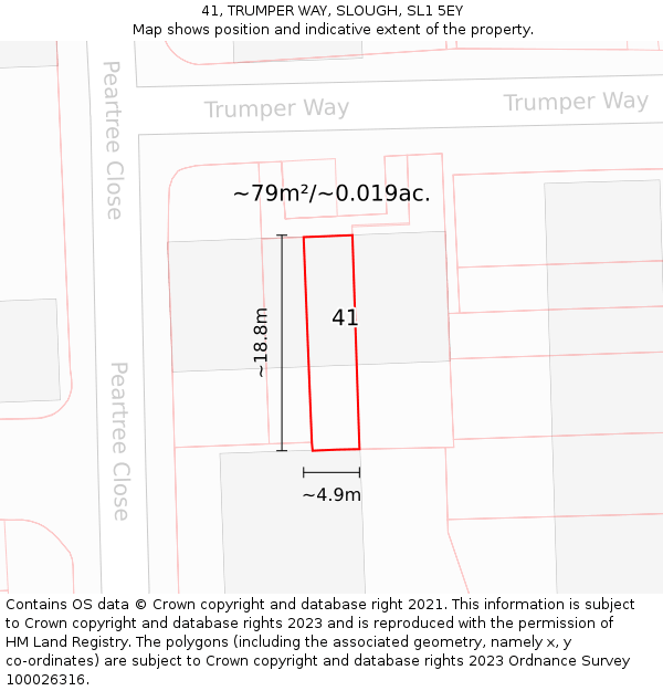 41, TRUMPER WAY, SLOUGH, SL1 5EY: Plot and title map